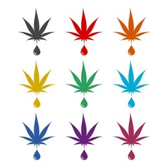 Fototapeta na wymiar CBD hemp oil icon. Marijuana leaf icon, color set