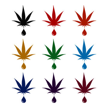 CBD hemp oil icon. Marijuana leaf icon, color set