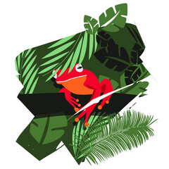 Vector Illustration of frog on floral background