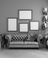 mock up poster frame in modern interior background color living room 3d render image