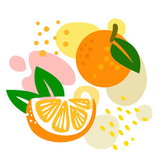orange on abstract summer background with drops