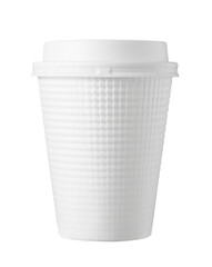 A paper cup of coffee on a white background