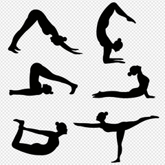 Set Of Slim Sportive Woman Doin Yoga Transparent Background, Vector Illustration
