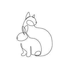 One line drawing bunny. Pet shop logo