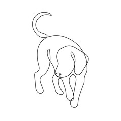 One line drawing Puppy Dog. Pet shop logo. Continuous line art. - 381289128