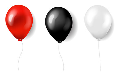 Three Balloons Red White And Black Silk With Gradient Mesh, Vector Illustration