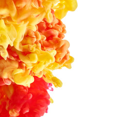 Red and yellow paint splash isolated on white background