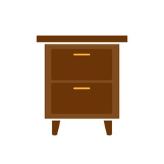 Brown Bedside table icon in flat design. Vector illustration.