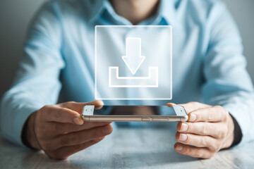 Man hold phone with Download icon