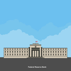 Facade of a bank building. The Old Federal Reserve Bank of San Francisco Building, now known as the Bently Reserve. San Francisco downtown, San Francisco, California. Flat style vector illustration - obrazy, fototapety, plakaty