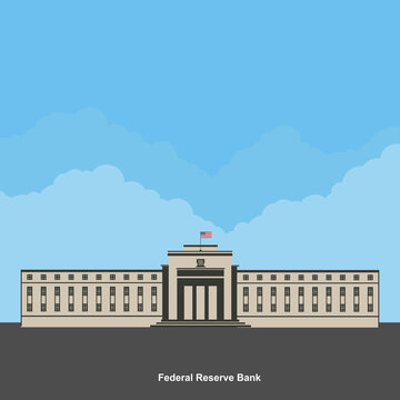 Facade of a bank building. The Old Federal Reserve Bank of San Francisco Building, now known as the Bently Reserve. San Francisco downtown, San Francisco, California. Flat style vector illustration