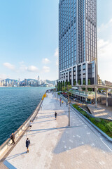 Seaside promenade of Victoria harbor of Hong Kong city