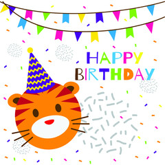 Naklejka premium happy birthday text with cute tiger head