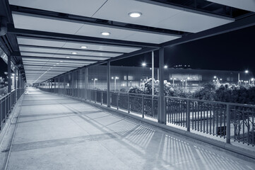 Empty Pedestrian Walkway at night in black and white