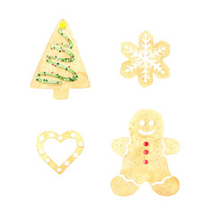 Watercolor set of Christmas cookies. Perfect for printing, web, textile design, as well as souvenirs, scrapbooking and many other creative ideas.