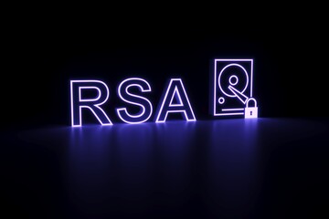 RSA neon concept self illumination background 3D illustration