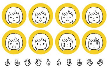 女性　顔　アイコンセット　ボブヘアー