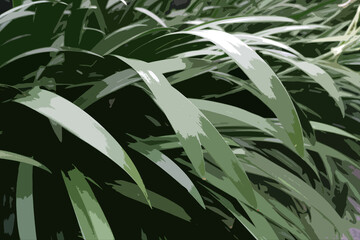 Green leaves background illustration. Digitally filtered photo painting, with saturated colors, details flattened and simplified.