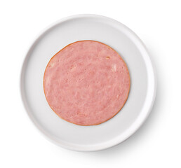 slice of ham sausage on white plate