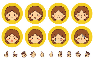 女性　顔　アイコンセット　ボブヘアー