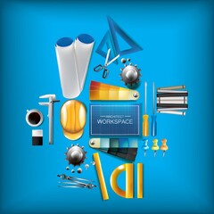 Architect work space design in blue.