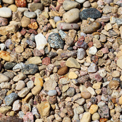 Various gravel pile for background. Sharp closeup stones for construction. Rubble texture