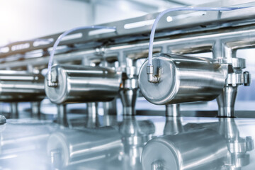 Stainless steel pipes. Industrial pipeline system.