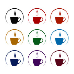 Coffee Cup circle logo icon, color set