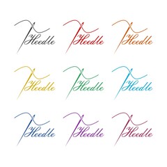 Needle and thread silhouette icon, color set