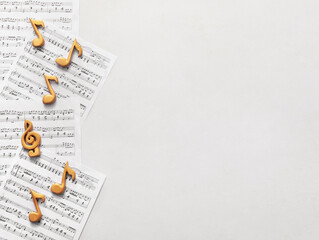 Music sheets with notes on white background