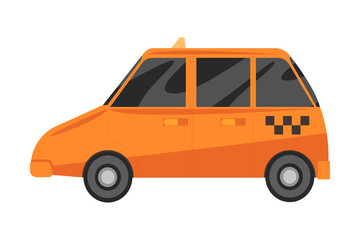 Taxi Car, Yellow Automobile, Public Transport, Side View Vector Illustration