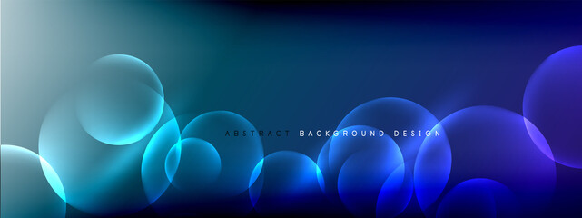 Vector abstract background liquid bubble circles on fluid gradient with shadows and light effects. Shiny design templates for text