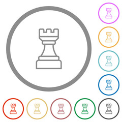 White chess rook flat icons with outlines