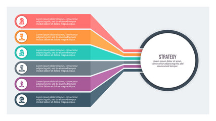Business infographic. Organization chart with 6 options. Vector template.