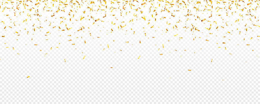 Christmas golden confetti. Falling shiny glitter in gold color. New year, birthday, valentines day design element. Holiday background.