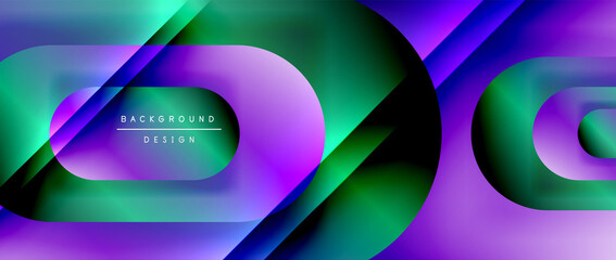 Vector geometric abstract background with lines and modern forms. Fluid gradient with abstract round shapes and shadow and light effects
