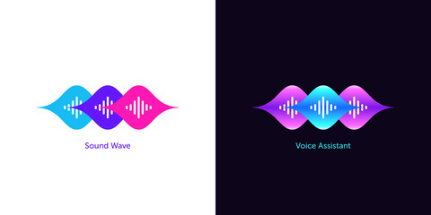 Sound wave shape for voice assistant. Abstract wave, voice recognition and search, audio waveform