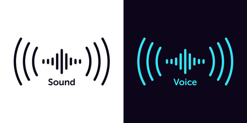 Sound wave icon for voice recognition in virtual assistant, speech sign. Abstract audio wave, voice command control - obrazy, fototapety, plakaty