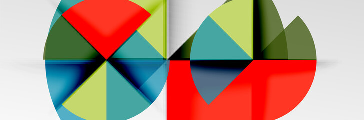 Obraz premium Bright color circles, abstract round shapes and triangles composition with shadow effects. Vector modern geometric design template