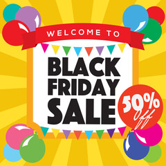 50 percent Black Friday Sale Banner Vector Illustration.