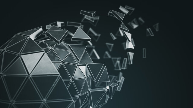 Spinning gray polyhedron 3D render