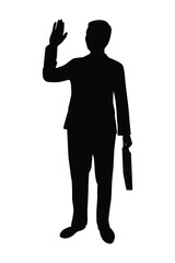 Business man with briefcase silhouette vector, person isolated in black and white.