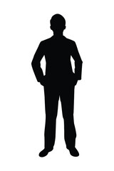 Standing business man silhouette vector, person isolated in black and white.