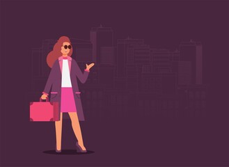 Young girl travel flat vector illustration