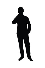 Standing business man silhouette vector, person isolated in black and white.
