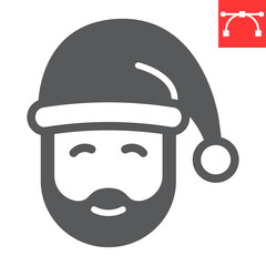 Santa Claus glyph icon, merry christmas and xmas, new year sign vector graphics, editable stroke solid icon, eps 10.