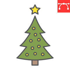 Christmas tree color line icon, merry christmas and xmas, fir tree sign vector graphics, editable stroke filled outline icon, eps 10.