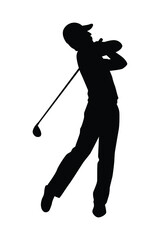 Golf player silhouette vector, person isolated in black and white.