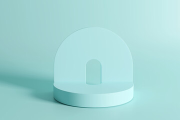Abstract product display podium on blue background. 3D render