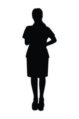 Standing woman silhouette vector, person isolated in black and white.